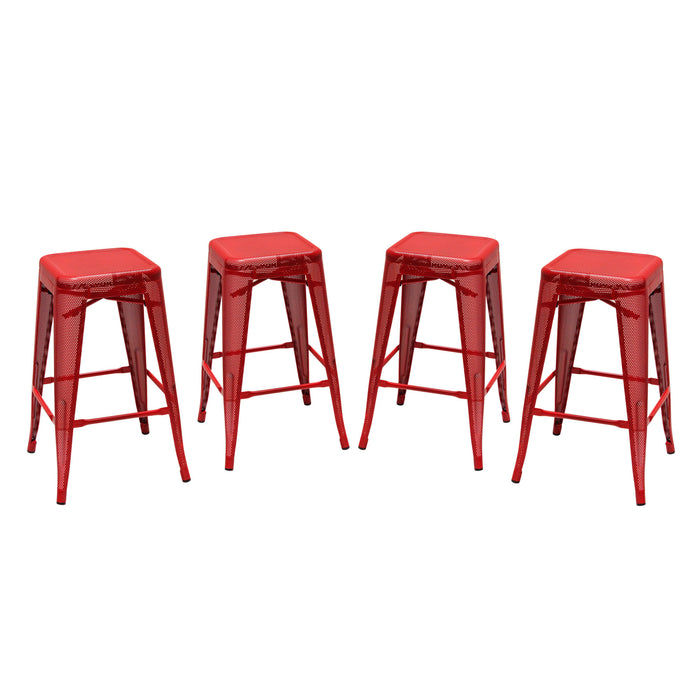 Mesh Perforated Metal Counter Height Backless Stool in Red Painted Finish by Diamond Sofa