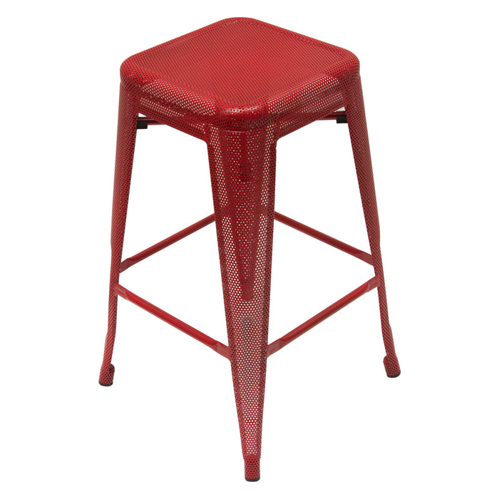 Mesh Perforated Metal Counter Height Backless Stool in Red Painted Finish by Diamond Sofa