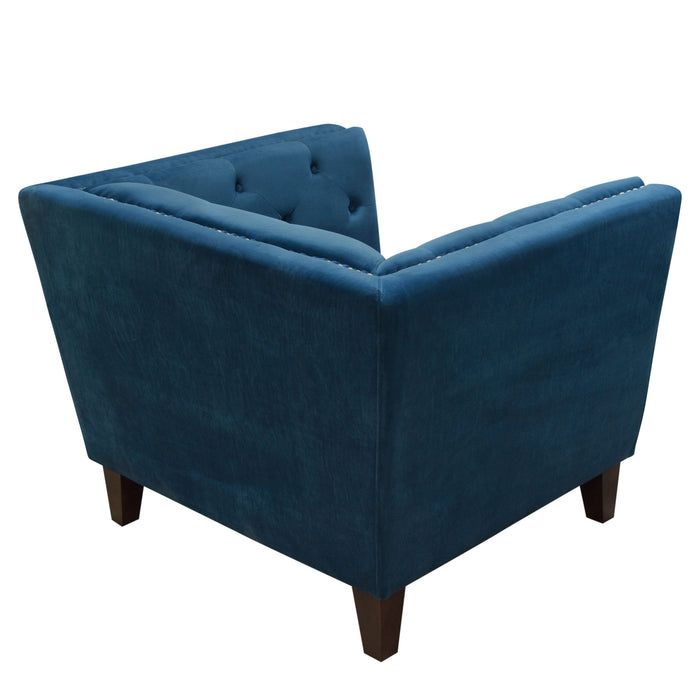 Grand Tufted Back Chair with Nail Head Accent in Blue Velvet by Diamond Sofa