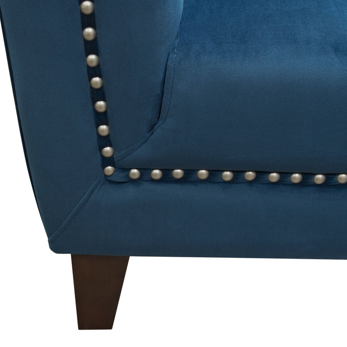 Grand Tufted Back Chair with Nail Head Accent in Blue Velvet by Diamond Sofa