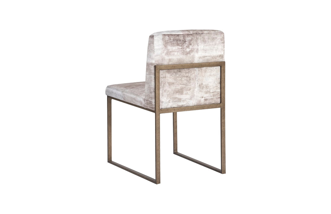 Frozen Dining Chair, Beige Mist Fabric, Antique Brass Metal Frame
