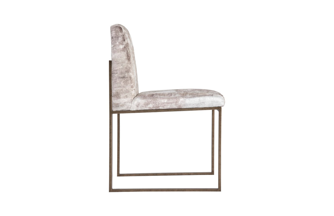 Frozen Dining Chair, Beige Mist Fabric, Antique Brass Metal Frame