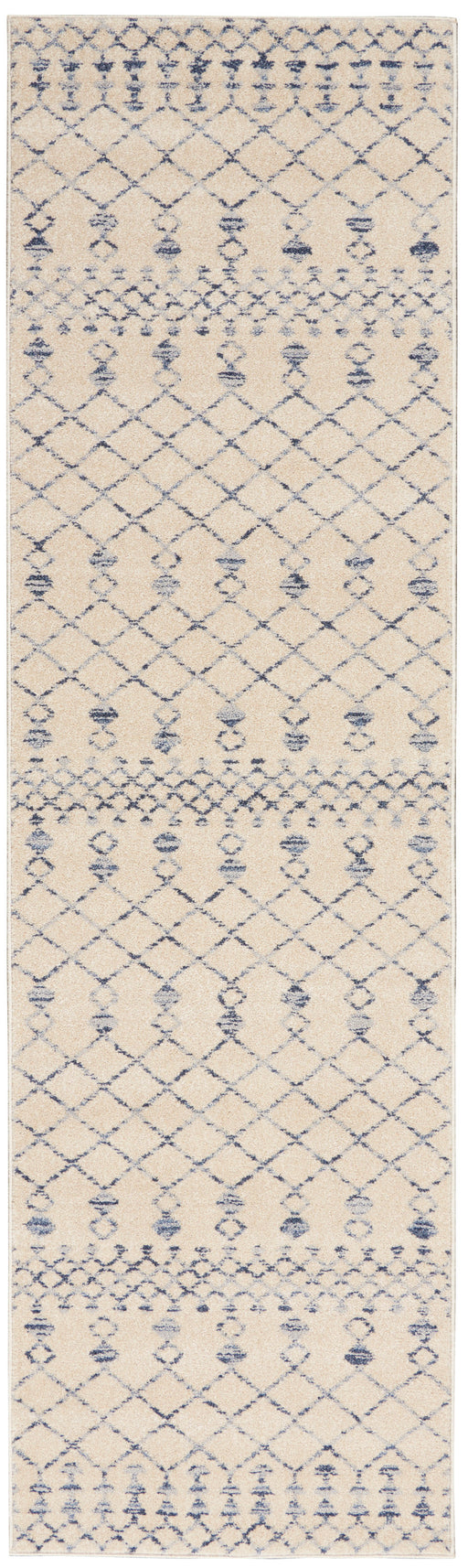 Nourison Palermo 8' Runner Beige and Blue Distressed Bohemian Area Rug