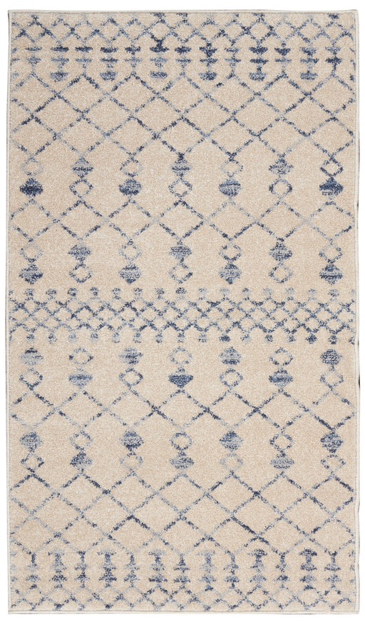 Nourison Palermo 2' x 4' Beige and Blue Distressed Bohemian Area Rug