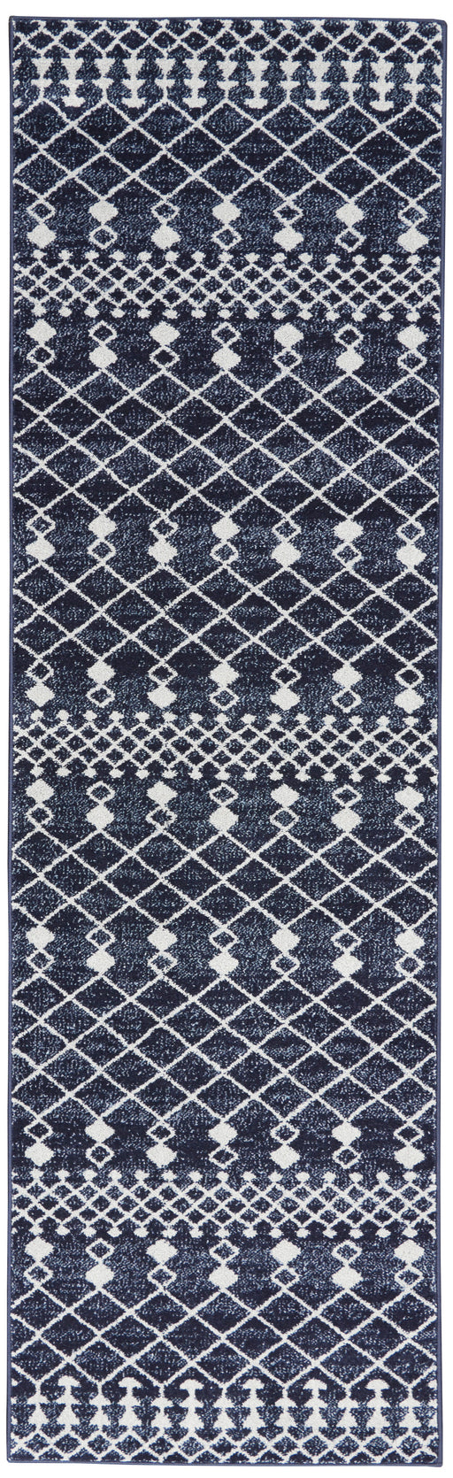 Nourison Palermo 8' Runner Navy and Grey Distressed Bohemian Area Rug