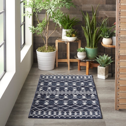 Nourison Palermo 2' x 4' Navy and Grey Distressed Bohemian Area Rug